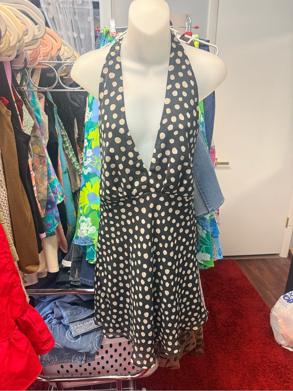 Black Halter Polka Dot Dress